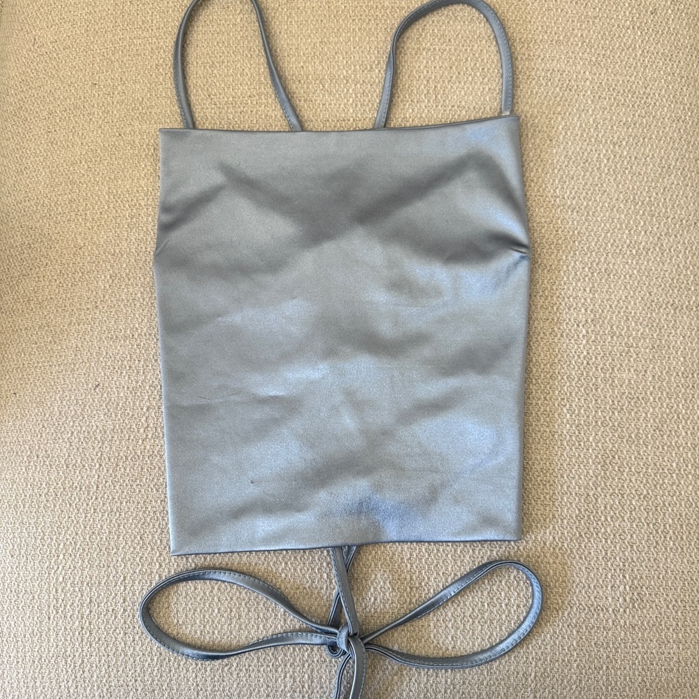 Women’s Going Out Top — light blue, satin, tie back!